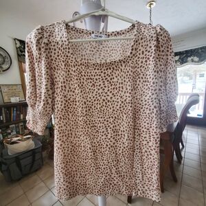 Nine West Cream and Brown Spotted Blouse